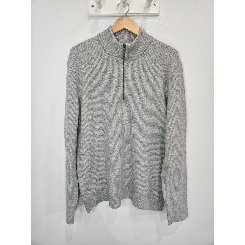 Gap Mens Large Tall Quarter Zip Mock Neck Ribbed Sweater Heather Gray Wool Blend